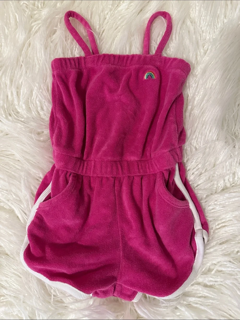 GAP Fuchsia Terry Romper with Rainbow Accent